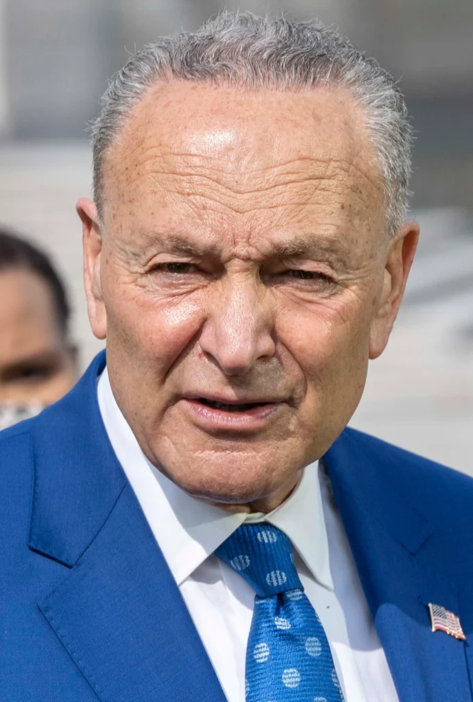 Chuck Schumer in blue suit speaking at official event