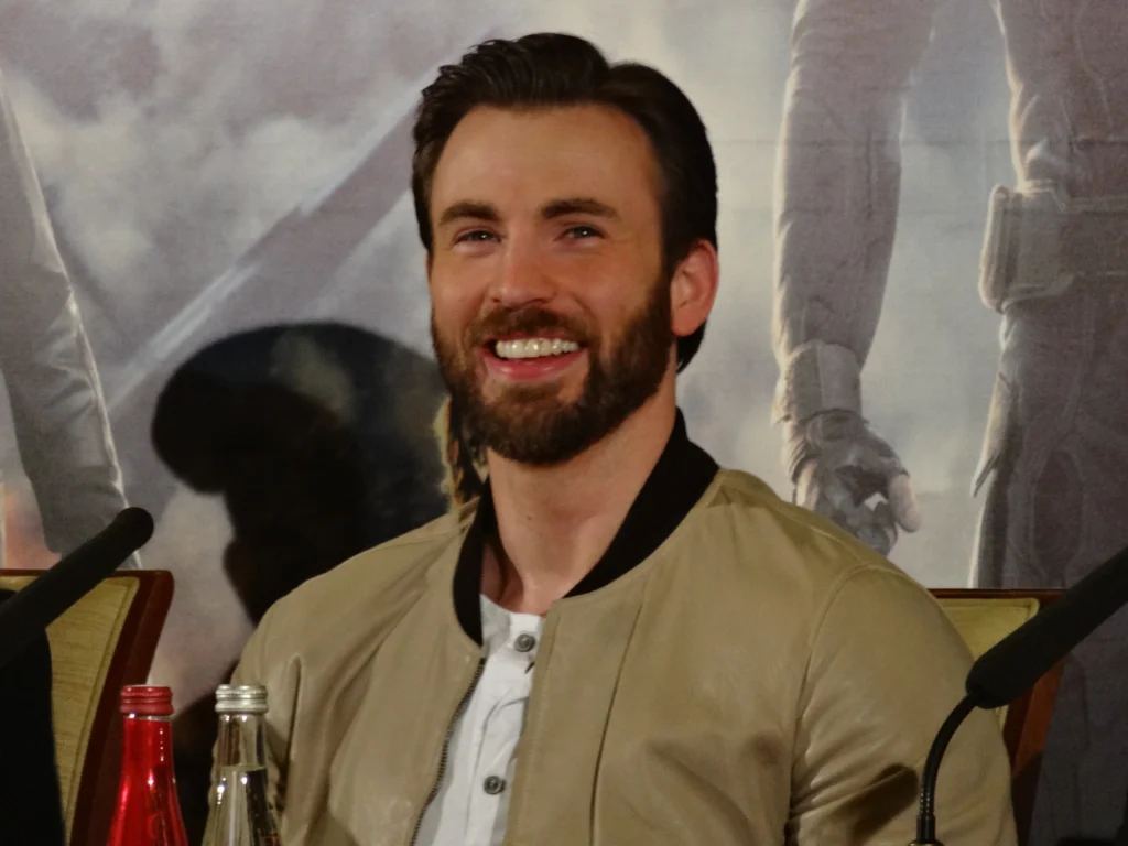 Chris Evans at press conference in casual attire