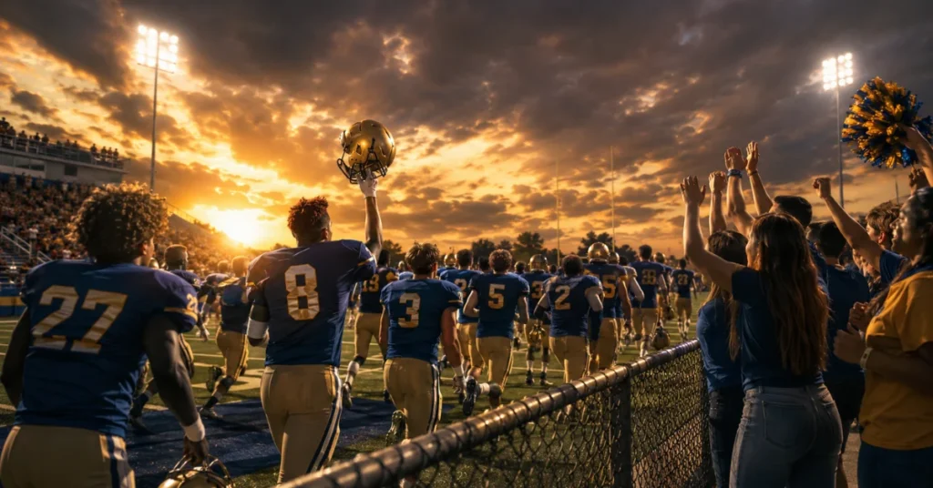 High school football team walking onto field at sunset, All American Season 8