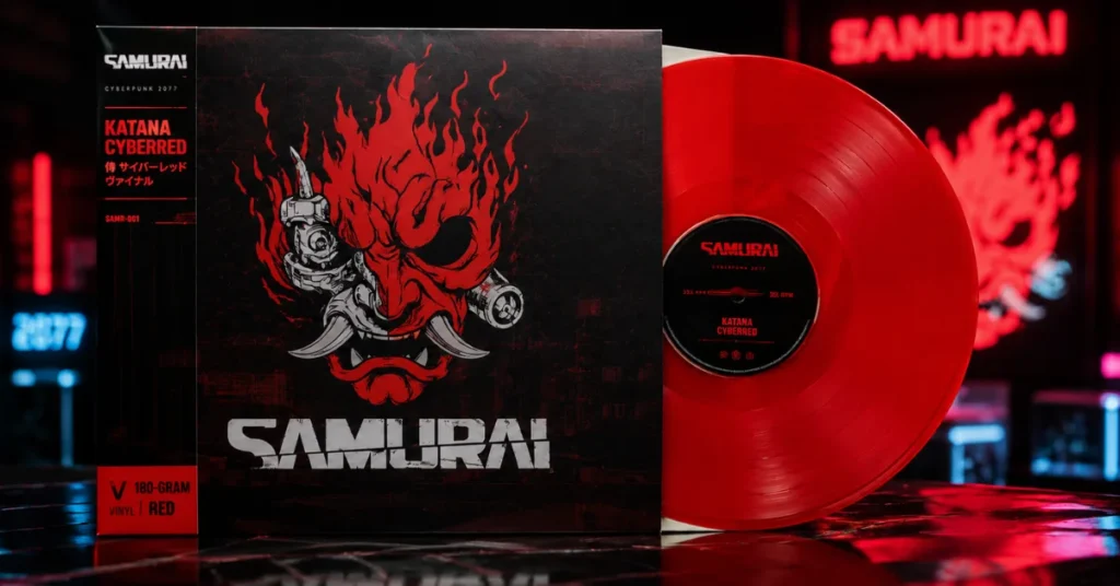 Cyberpunk 2077 Ronin vinyl release - red Katana CyberRed LP with SAMURAI jacket