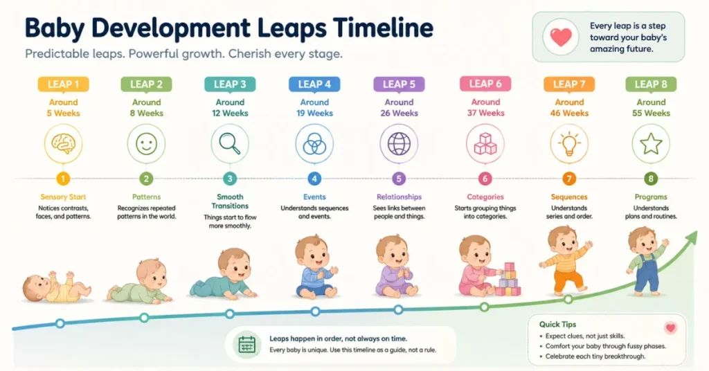 Baby development leaps timeline chart showing leap 7 for babies