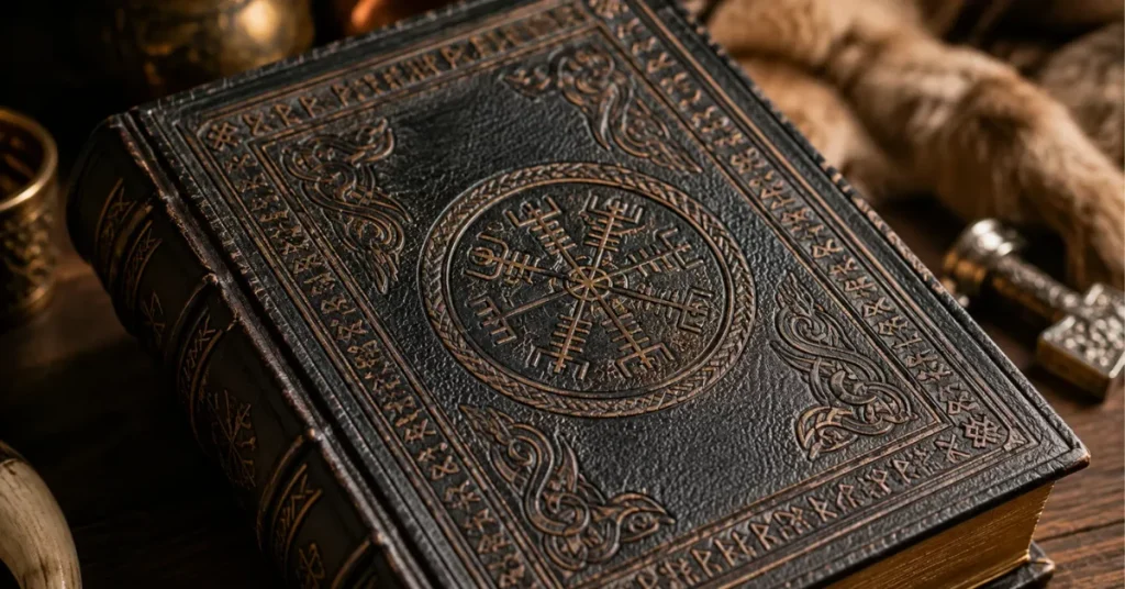 Leather-bound Norse rune book — read Vinland Saga's completed manga while you wait