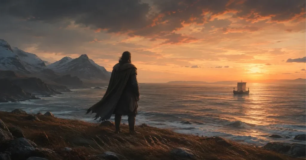 Lone Viking figure watching a longship at sunset — Vinland Saga Season 3 status