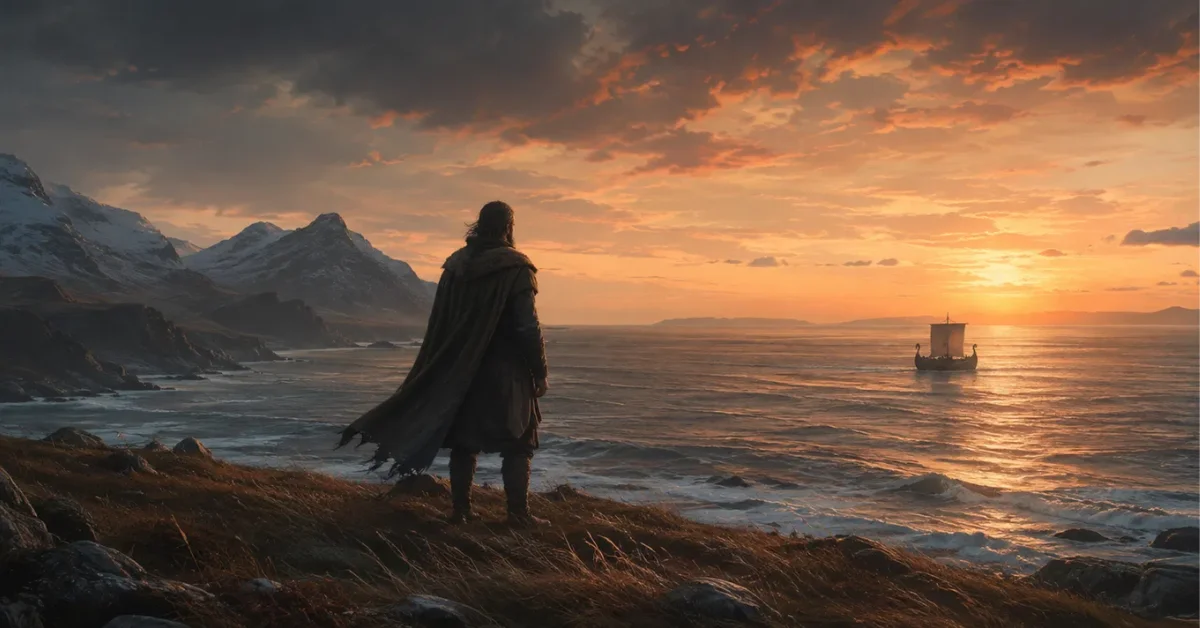 Lone Viking figure watching a longship at sunset — Vinland Saga Season 3 status