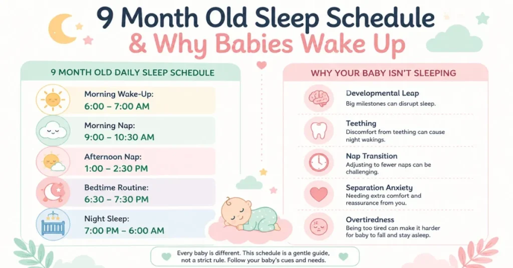 Why is my 9 month old not sleeping - sleep schedule and causes infographic
