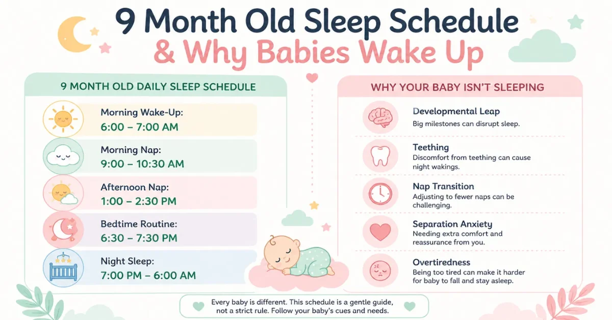 Why is my 9 month old not sleeping - sleep schedule and causes infographic
