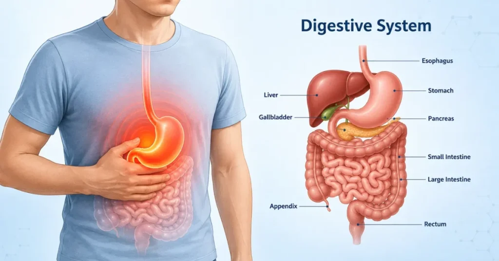 Why Does My Stomach Hurt After I Eat- beside digestive organ diagram