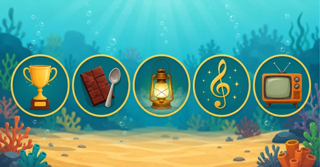 Five symbolic icons comparing top SpongeBob SquarePants episodes