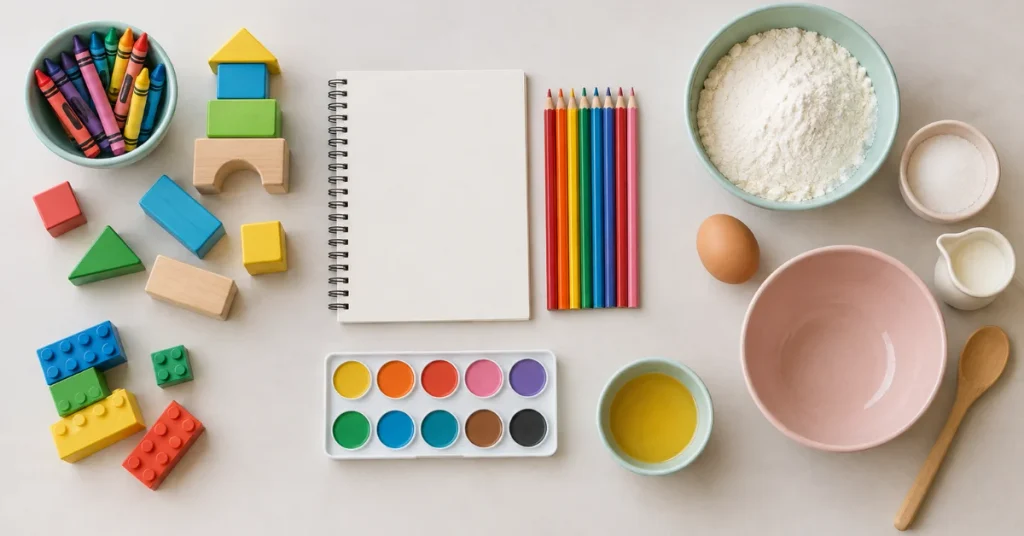 Boredom jar ideas by age — toys, art supplies and baking items grouped by stage