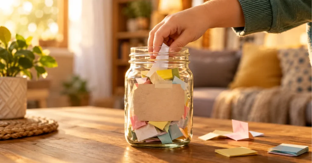 Child pulling an activity slip from a boredom jar printable