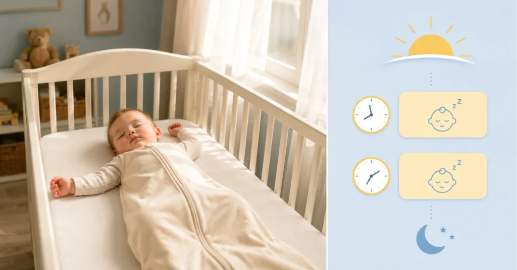 How much daytime sleep for 9 month old: baby napping in crib with two-nap schedule