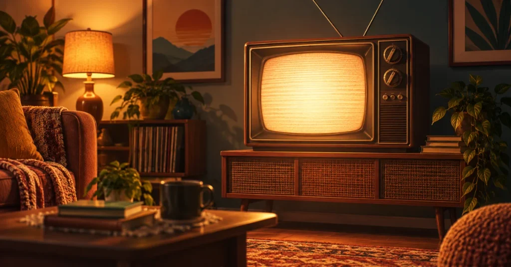 Retro glowing television symbolizing decades of South Park comedy