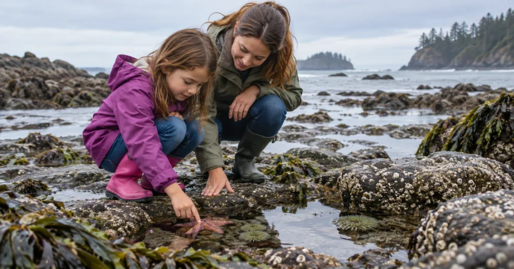 What to do in Seattle with kids: exploring tide pools at low tide